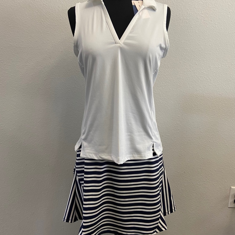 Tommy Bahama Everyday Active Women's S Golf Set‎ White Tank Navy Striped Skort